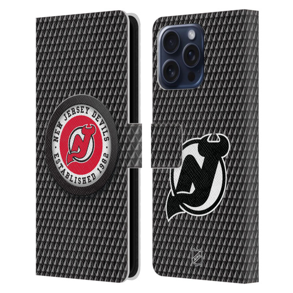 NHL New Jersey Devils Puck Texture Leather Book Wallet Case Cover For Apple iPhone 16 Pro Max