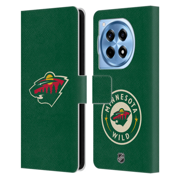 NHL Minnesota Wild Plain Leather Book Wallet Case Cover For OnePlus 12R