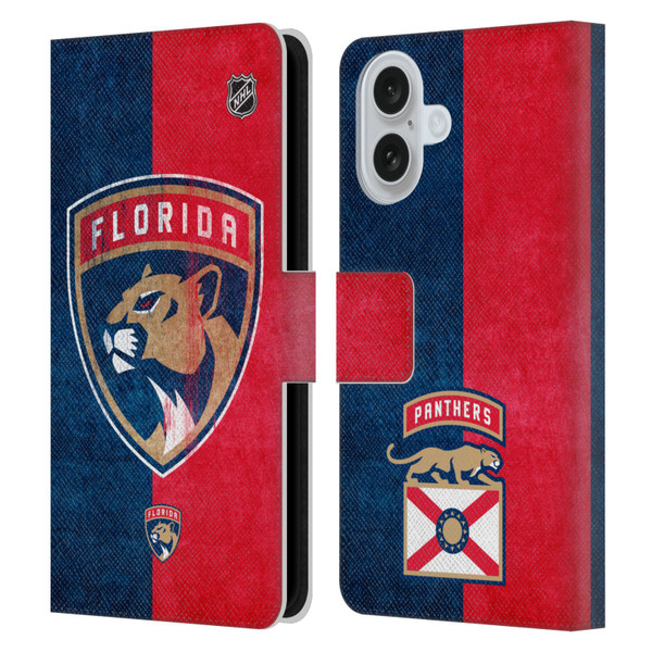 NHL Florida Panthers Half Distressed Leather Book Wallet Case Cover For Apple iPhone 16