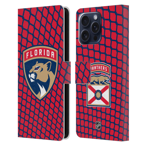 NHL Florida Panthers Net Pattern Leather Book Wallet Case Cover For Apple iPhone 16 Pro Max