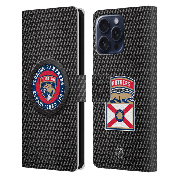 NHL Florida Panthers Puck Texture Leather Book Wallet Case Cover For Apple iPhone 16 Pro Max