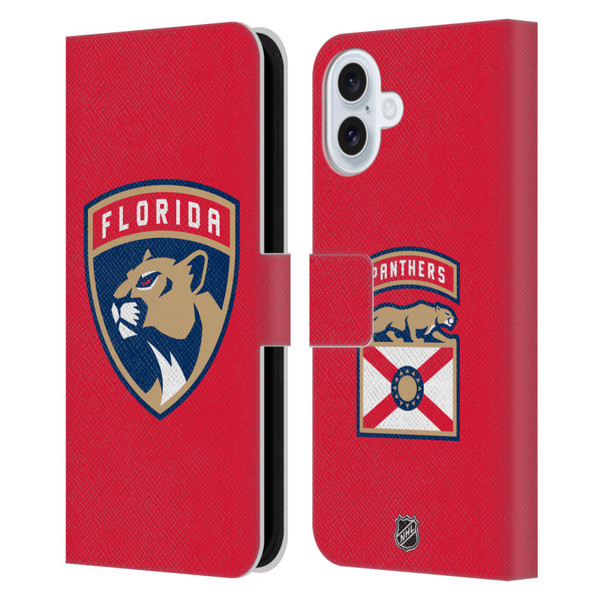 NHL Florida Panthers Plain Leather Book Wallet Case Cover For Apple iPhone 16 Plus