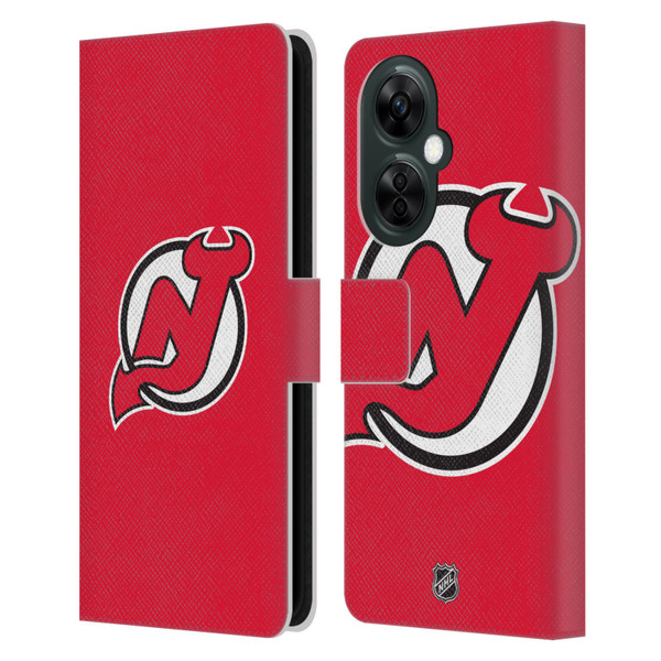 NHL New Jersey Devils Plain Leather Book Wallet Case Cover For OnePlus Nord CE 3 Lite 5G