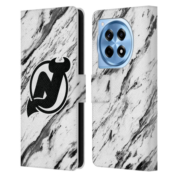 NHL New Jersey Devils Marble Leather Book Wallet Case Cover For OnePlus 12R
