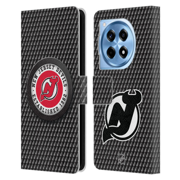 NHL New Jersey Devils Puck Texture Leather Book Wallet Case Cover For OnePlus 12R