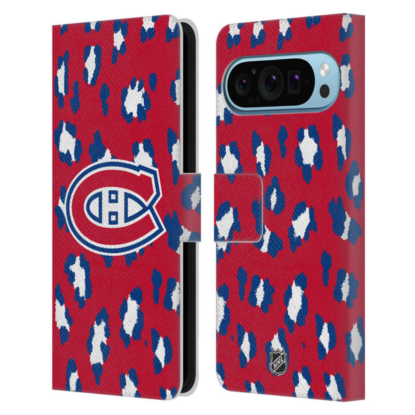 NHL Montreal Canadiens Leopard Patten Leather Book Wallet Case Cover For Google Pixel 9 / Pixel 9 Pro