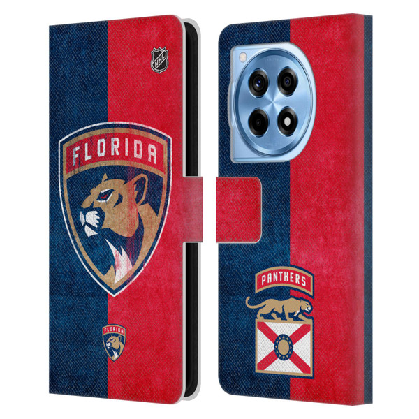 NHL Florida Panthers Half Distressed Leather Book Wallet Case Cover For OnePlus 12R