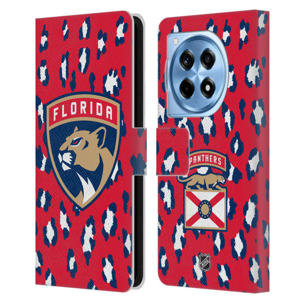 NHL Florida Panthers Leopard Patten Leather Book Wallet Case Cover For OnePlus 12R