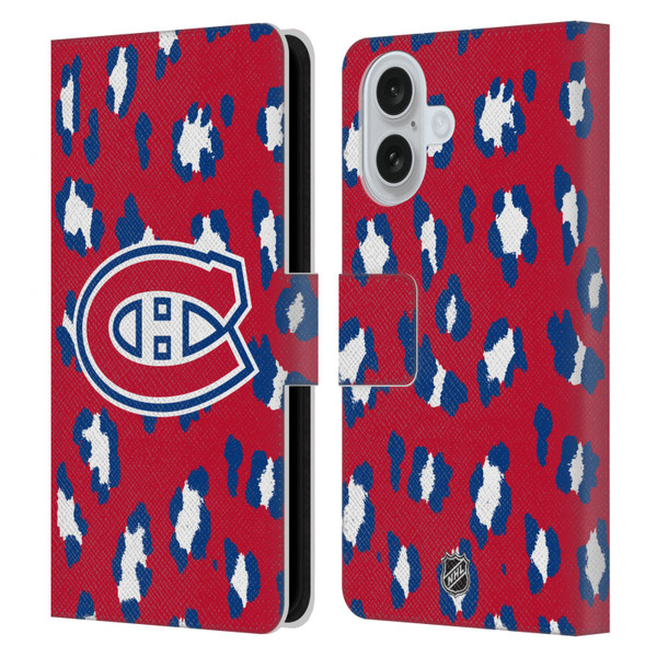 NHL Montreal Canadiens Leopard Patten Leather Book Wallet Case Cover For Apple iPhone 16