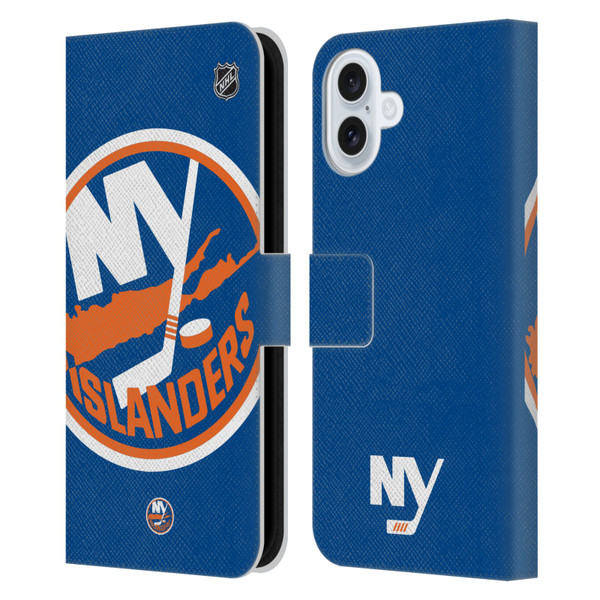 NHL New York Islanders Oversized Leather Book Wallet Case Cover For Apple iPhone 16 Plus
