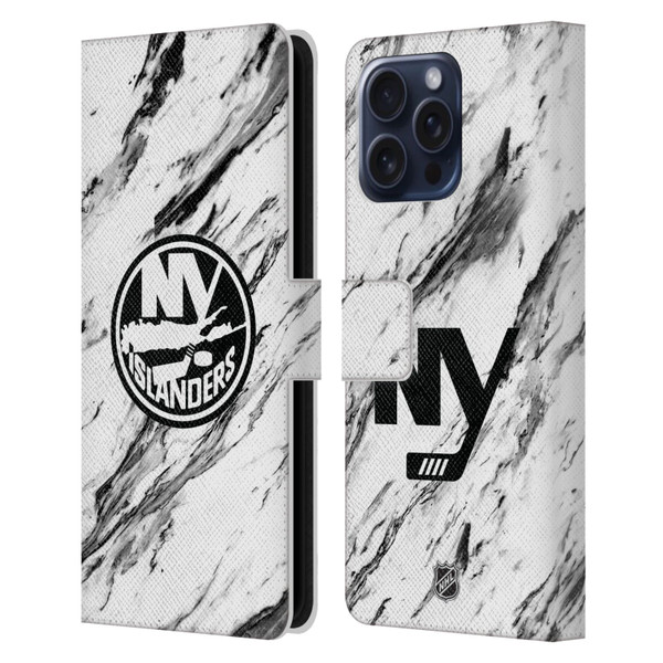NHL New York Islanders Marble Leather Book Wallet Case Cover For Apple iPhone 16 Pro Max