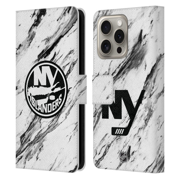 NHL New York Islanders Marble Leather Book Wallet Case Cover For Apple iPhone 16 Pro