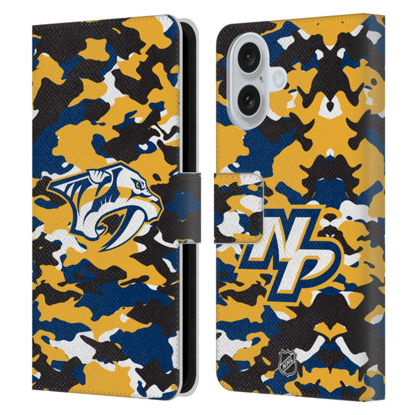 NHL Nashville Predators Camouflage Leather Book Wallet Case Cover For Apple iPhone 16