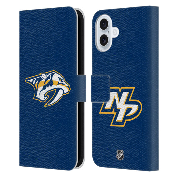 NHL Nashville Predators Plain Leather Book Wallet Case Cover For Apple iPhone 16 Plus