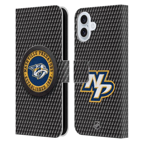 NHL Nashville Predators Puck Texture Leather Book Wallet Case Cover For Apple iPhone 16 Plus