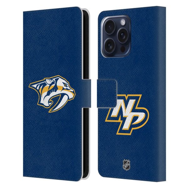 NHL Nashville Predators Plain Leather Book Wallet Case Cover For Apple iPhone 16 Pro Max