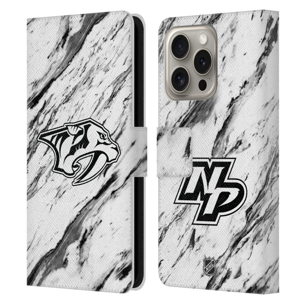 NHL Nashville Predators Marble Leather Book Wallet Case Cover For Apple iPhone 16 Pro