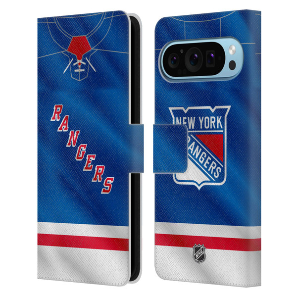 NHL New York Rangers Jersey Leather Book Wallet Case Cover For Google Pixel 9 / Pixel 9 Pro