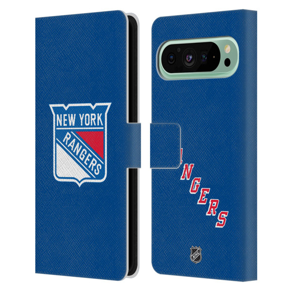 NHL New York Rangers Plain Leather Book Wallet Case Cover For Google Pixel 9 Pro XL