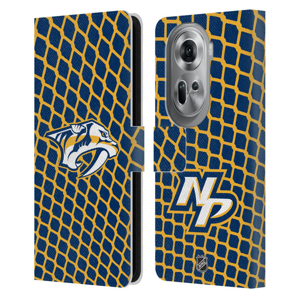 NHL Nashville Predators Net Pattern Leather Book Wallet Case Cover For OPPO Reno11 Pro