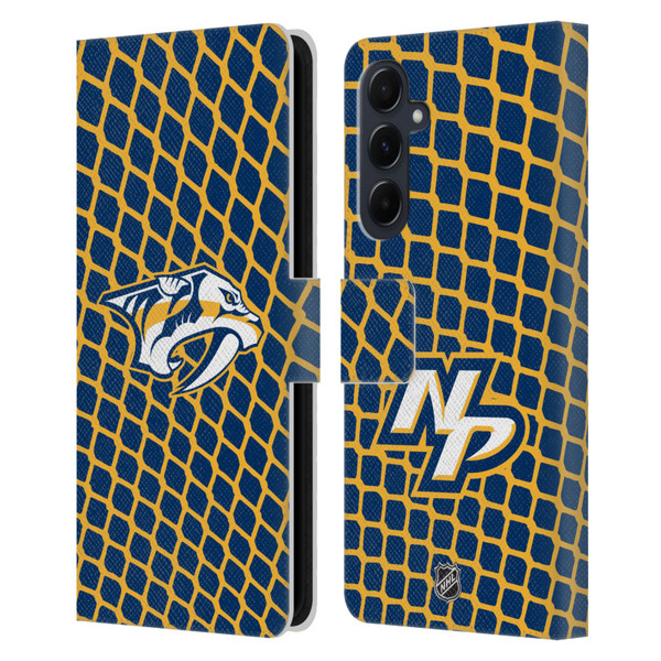 NHL Nashville Predators Net Pattern Leather Book Wallet Case Cover For Samsung Galaxy A55 5G