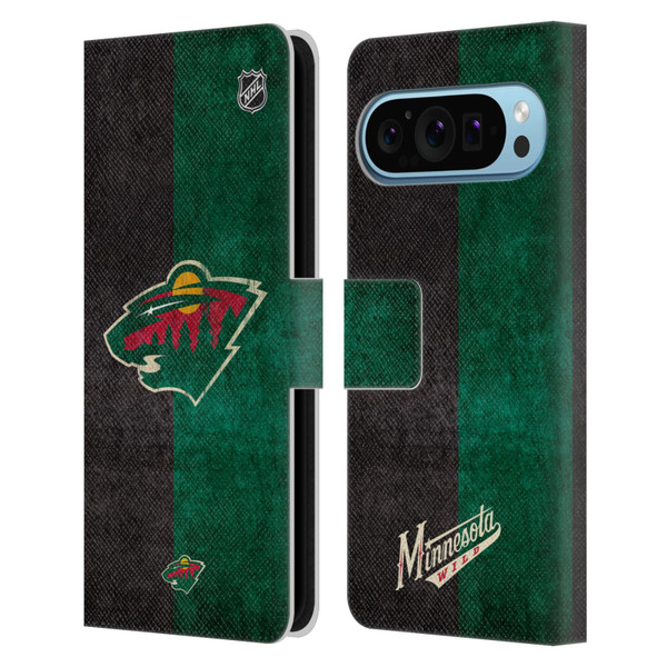 NHL Minnesota Wild Half Distressed Leather Book Wallet Case Cover For Google Pixel 9 / Pixel 9 Pro