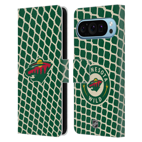 NHL Minnesota Wild Net Pattern Leather Book Wallet Case Cover For Google Pixel 9 / Pixel 9 Pro
