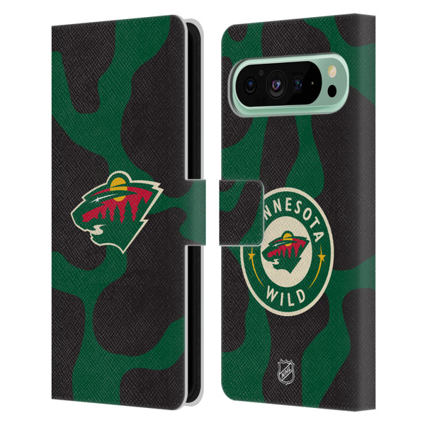 NHL Minnesota Wild Cow Pattern Leather Book Wallet Case Cover For Google Pixel 9 Pro XL