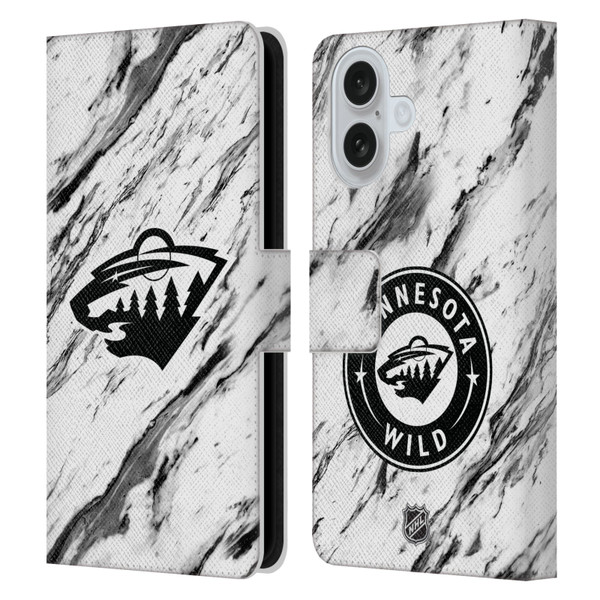 NHL Minnesota Wild Marble Leather Book Wallet Case Cover For Apple iPhone 16