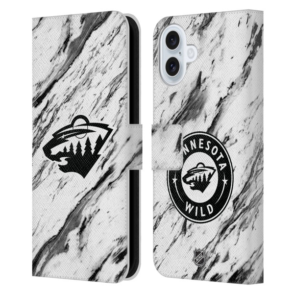 NHL Minnesota Wild Marble Leather Book Wallet Case Cover For Apple iPhone 16 Plus