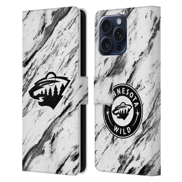 NHL Minnesota Wild Marble Leather Book Wallet Case Cover For Apple iPhone 16 Pro Max