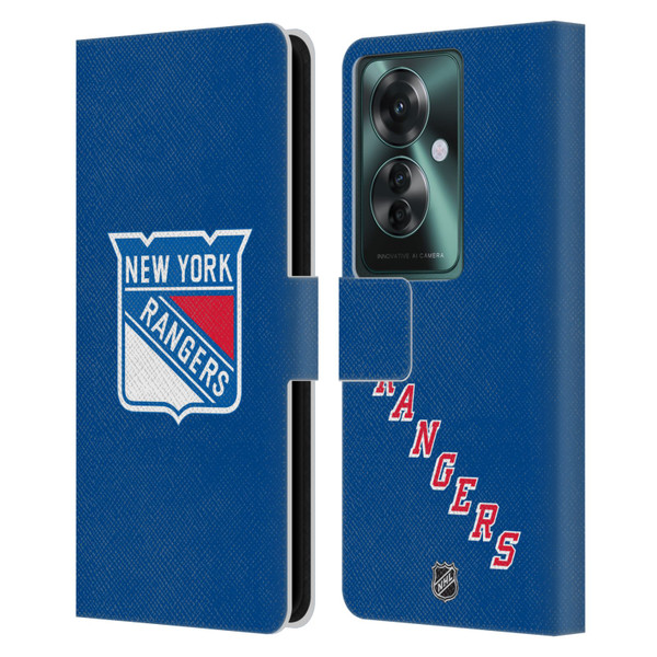 NHL New York Rangers Plain Leather Book Wallet Case Cover For OPPO Reno11 F 5G / F25 Pro 5G