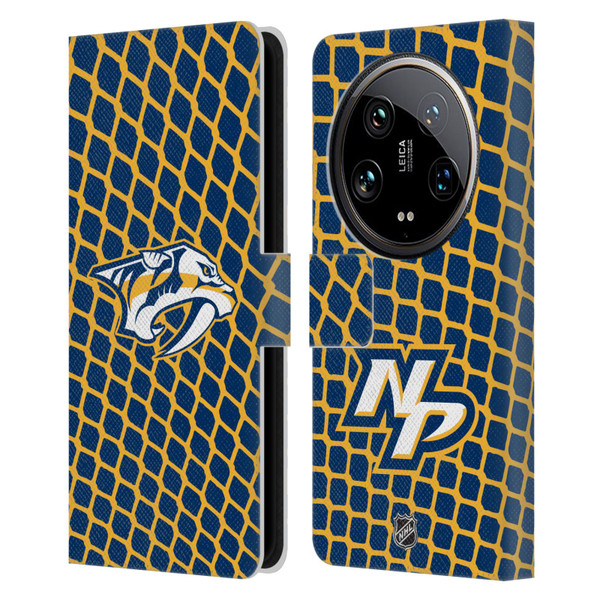 NHL Nashville Predators Net Pattern Leather Book Wallet Case Cover For Xiaomi 14 Ultra