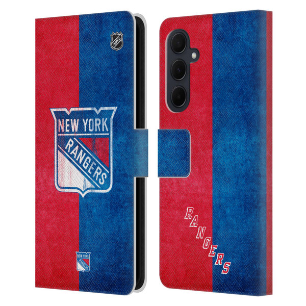NHL New York Rangers Half Distressed Leather Book Wallet Case Cover For Samsung Galaxy A35 5G