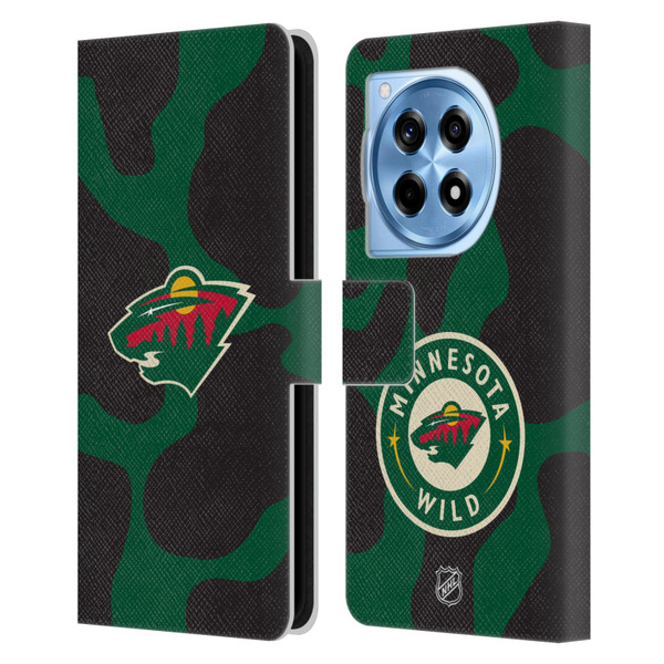 NHL Minnesota Wild Cow Pattern Leather Book Wallet Case Cover For OnePlus 12R