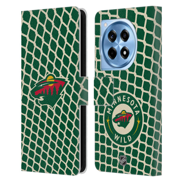 NHL Minnesota Wild Net Pattern Leather Book Wallet Case Cover For OnePlus 12R