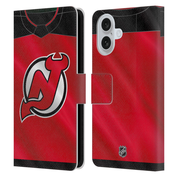 NHL New Jersey Devils Jersey Leather Book Wallet Case Cover For Apple iPhone 16
