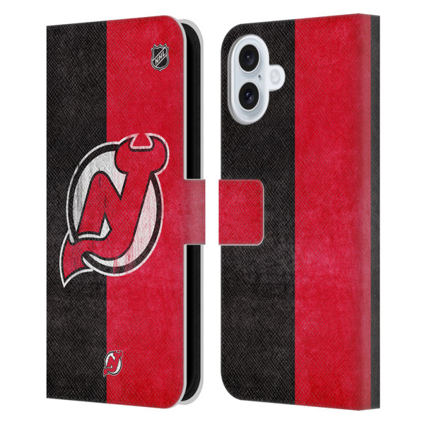 NHL New Jersey Devils Half Distressed Leather Book Wallet Case Cover For Apple iPhone 16 Plus