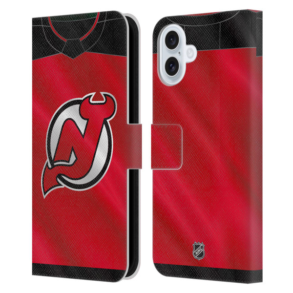 NHL New Jersey Devils Jersey Leather Book Wallet Case Cover For Apple iPhone 16 Plus
