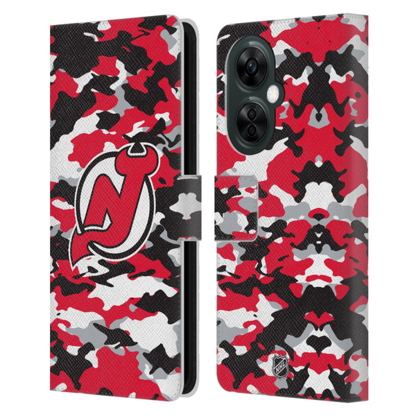 NHL New Jersey Devils Camouflage Leather Book Wallet Case Cover For OnePlus Nord CE 3 Lite 5G