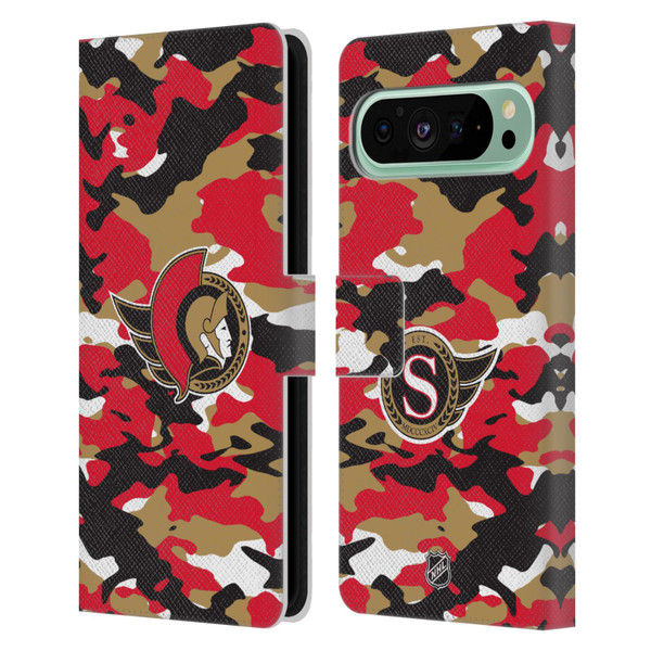NHL Ottawa Senators Camouflage Leather Book Wallet Case Cover For Google Pixel 9 Pro XL
