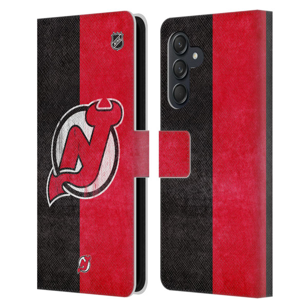 NHL New Jersey Devils Half Distressed Leather Book Wallet Case Cover For Samsung Galaxy M55 5G