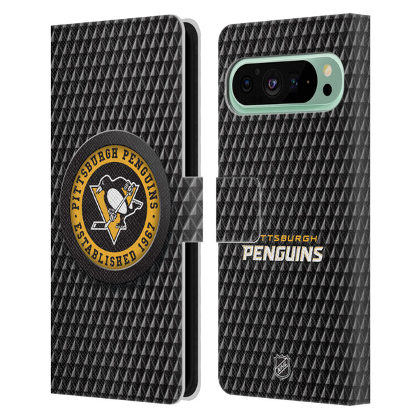 NHL Pittsburgh Penguins Puck Texture Leather Book Wallet Case Cover For Google Pixel 9 Pro XL