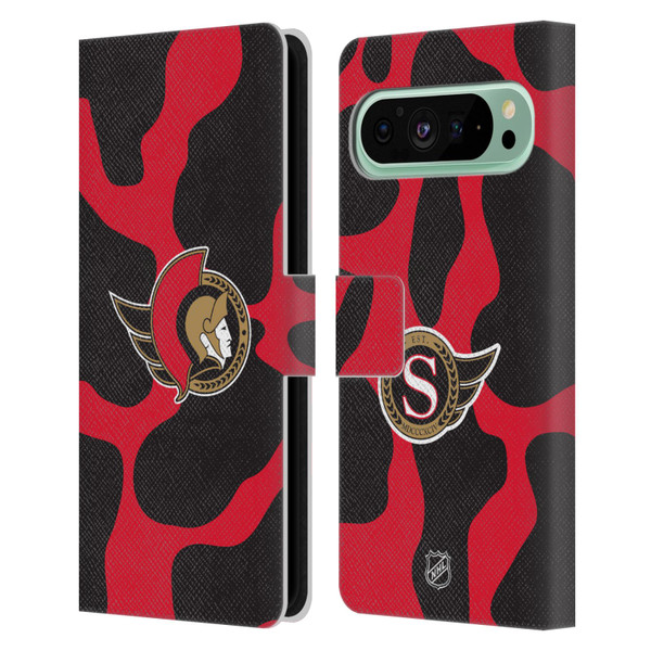 NHL Ottawa Senators Cow Pattern Leather Book Wallet Case Cover For Google Pixel 9 Pro XL