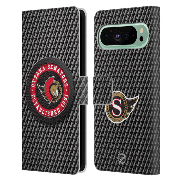 NHL Ottawa Senators Puck Texture Leather Book Wallet Case Cover For Google Pixel 9 Pro XL