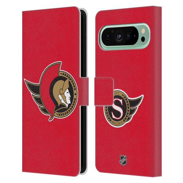 NHL Ottawa Senators Plain Leather Book Wallet Case Cover For Google Pixel 9 Pro XL