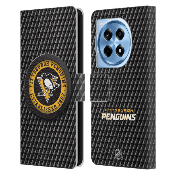 NHL Pittsburgh Penguins Puck Texture Leather Book Wallet Case Cover For OnePlus 12R