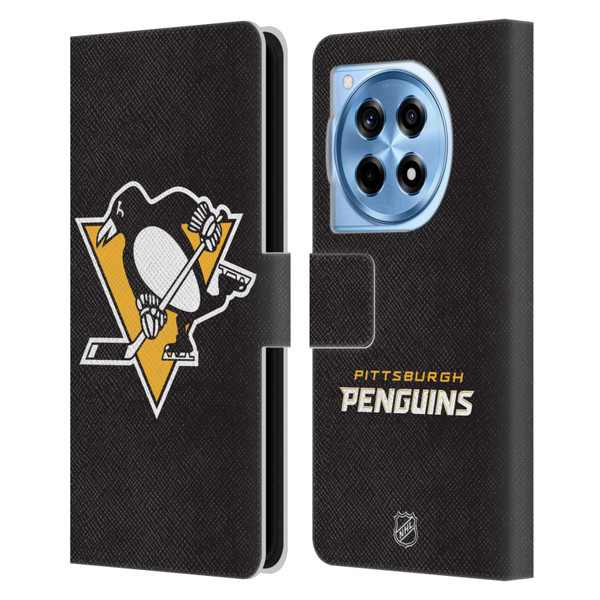 NHL Pittsburgh Penguins Plain Leather Book Wallet Case Cover For OnePlus 12R