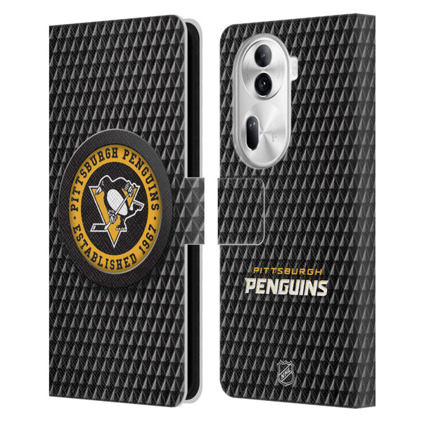 NHL Pittsburgh Penguins Puck Texture Leather Book Wallet Case Cover For OPPO Reno11