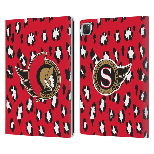 NHL Ottawa Senators Leopard Patten Leather Book Wallet Case Cover For Apple iPad Pro 13 M4 2024